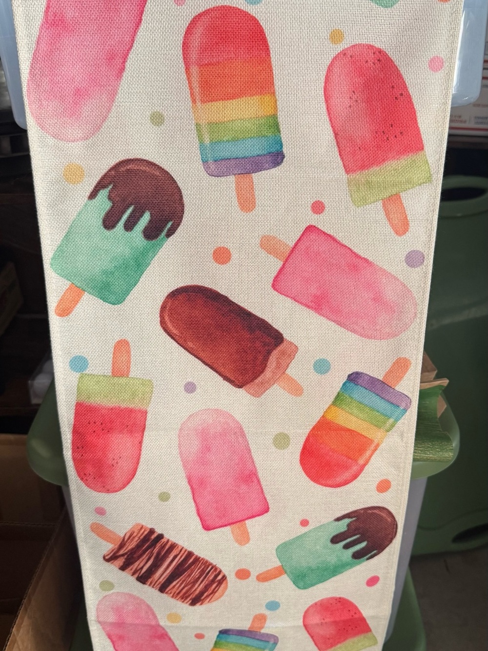 NWOT Rainbow & Pink Popsicle Printed Table Runner, 13x72